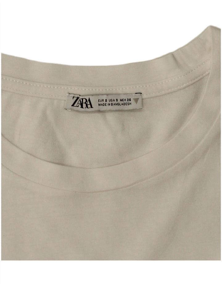 Zara Mujer Camiseta Corta Extragrande UK 10 Small Blanco