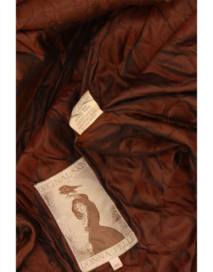 Vintage mujer oversize con capucha ante abrigo IT 44 cuero marrón medio