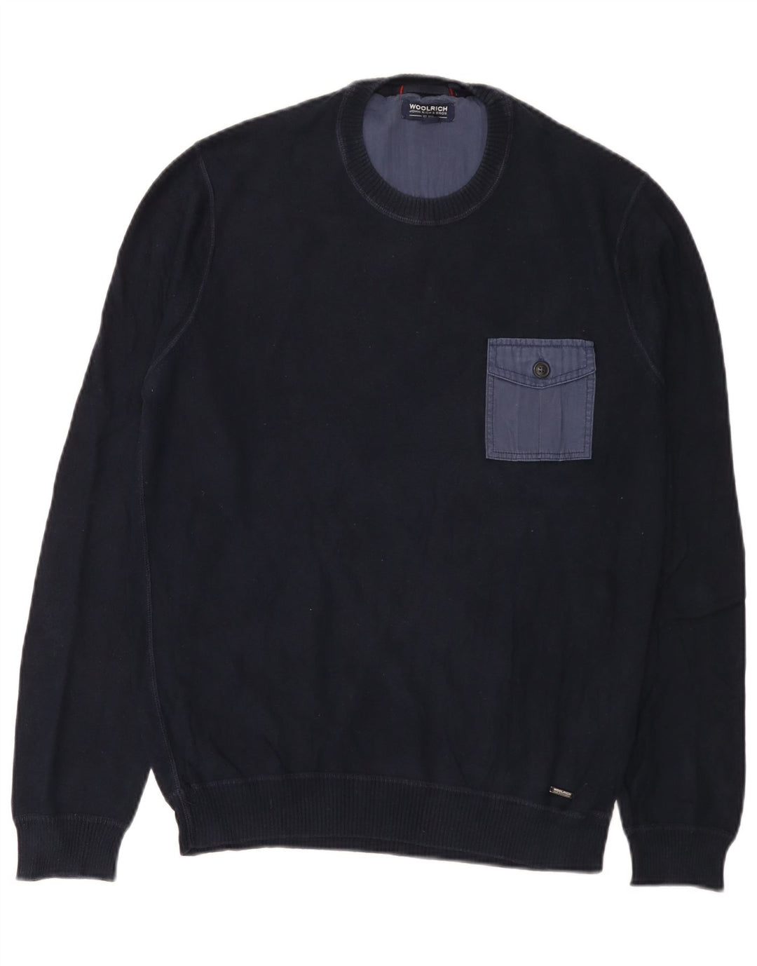 Woolrich - Jersey de cuello redondo para hombre, talla pequeña, algodón azul marino