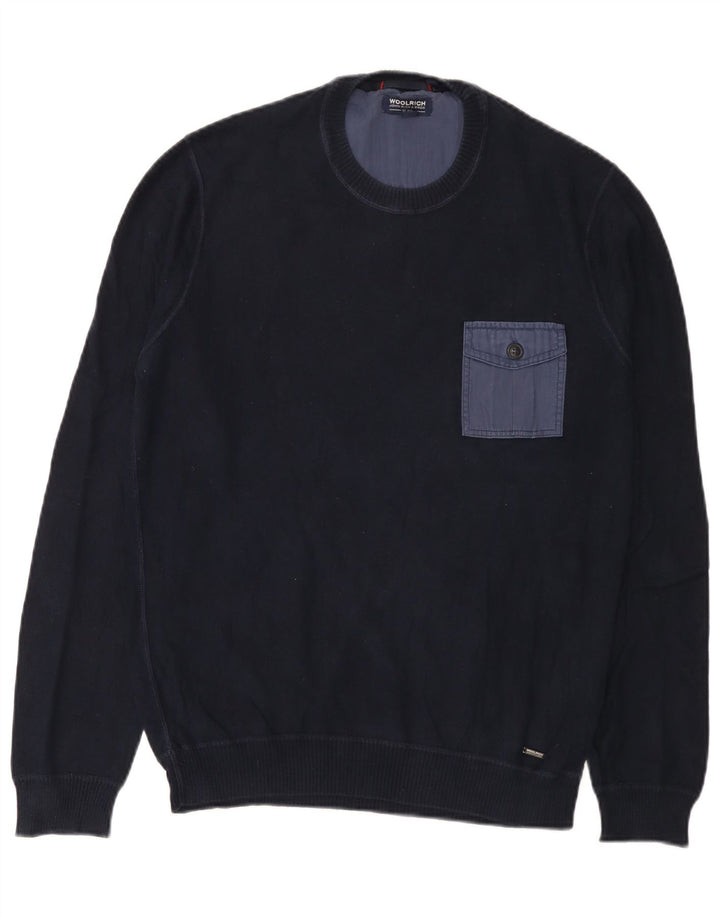 Woolrich - Jersey de cuello redondo para hombre, talla pequeña, algodón azul marino