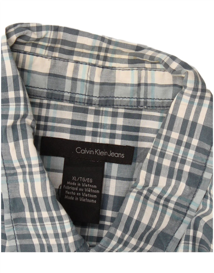 Camisa Calvin Klein Jeans Hombre Manga Corta XL Algodón A Cuadros Azul