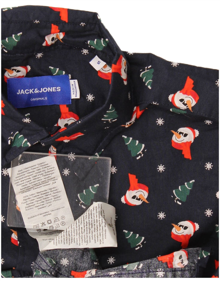 Camisa Jack & Jones Hombre Con Estampado Abstracto Small Azul Marino Navidad