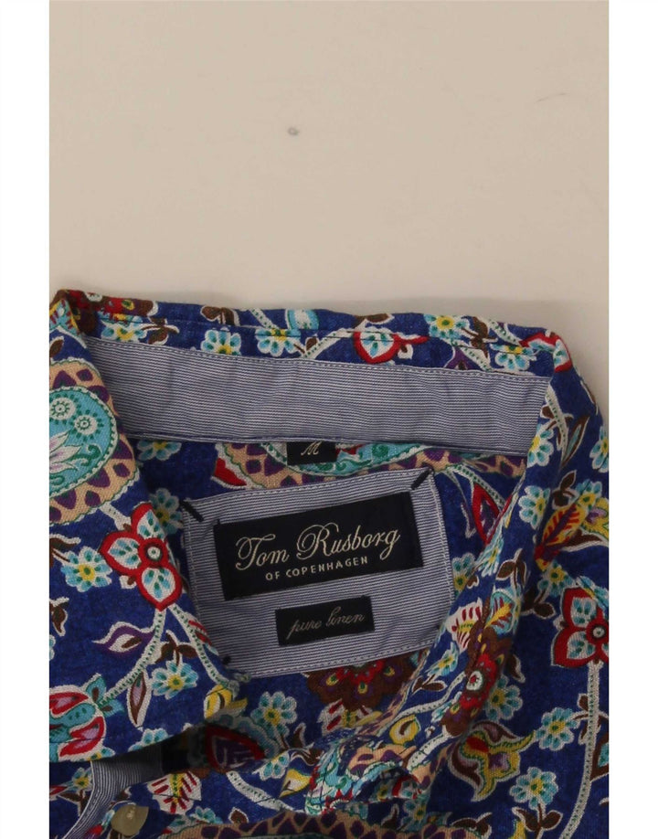 Camisa Tom Rusborg Hombre Lino Paisley Azul Medio