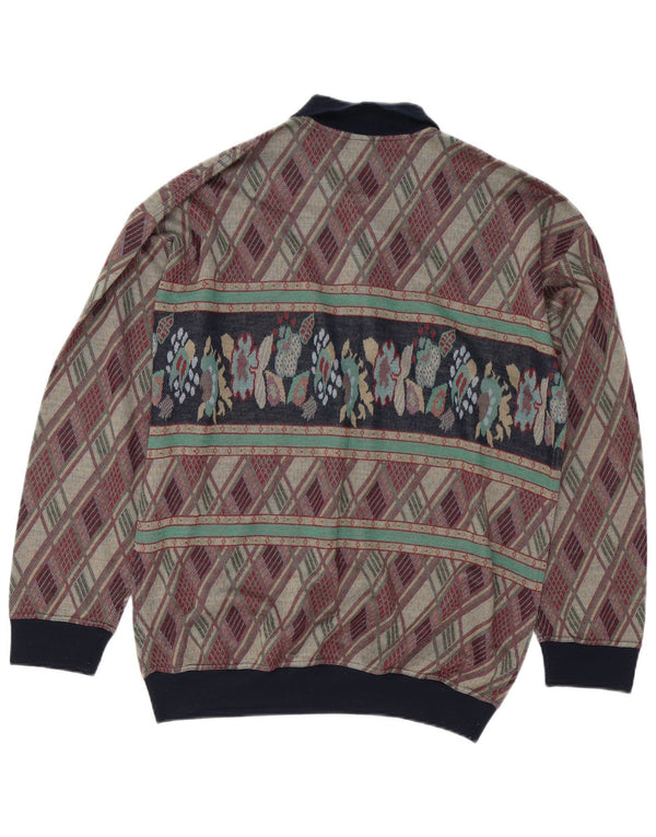 Vintage hombres polo cuello jersey suéter grande multicolor geométrico