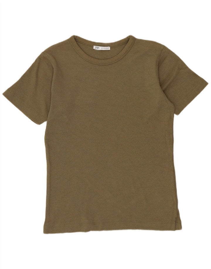ZARA Hombre Camiseta Top Small Algodón Caqui