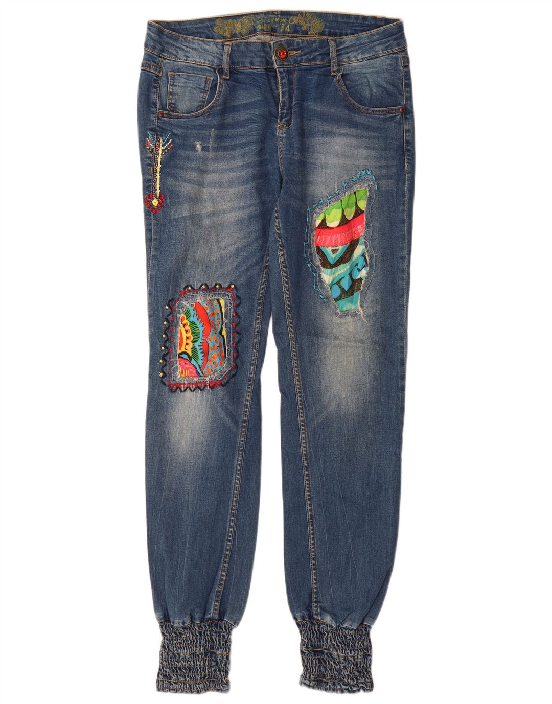 Desigual Joggers De Cintura Baja Jeans Slim W34 L32 Blue Patchwork
