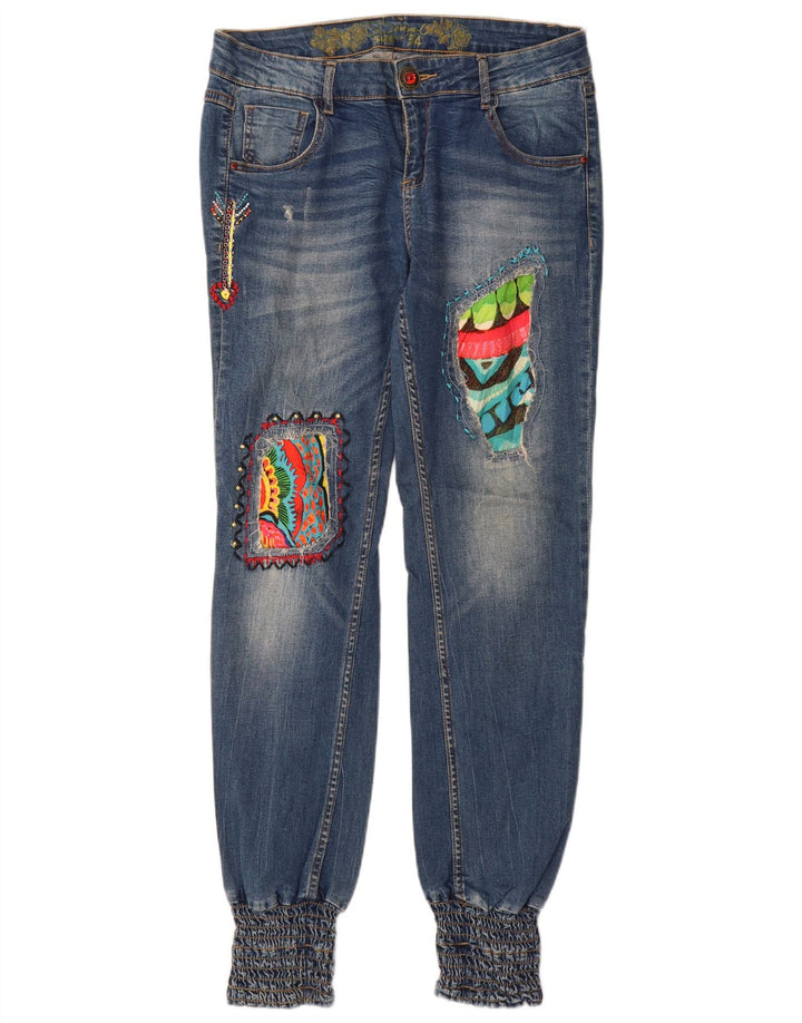 Desigual Joggers De Cintura Baja Jeans Slim W34 L32 Blue Patchwork