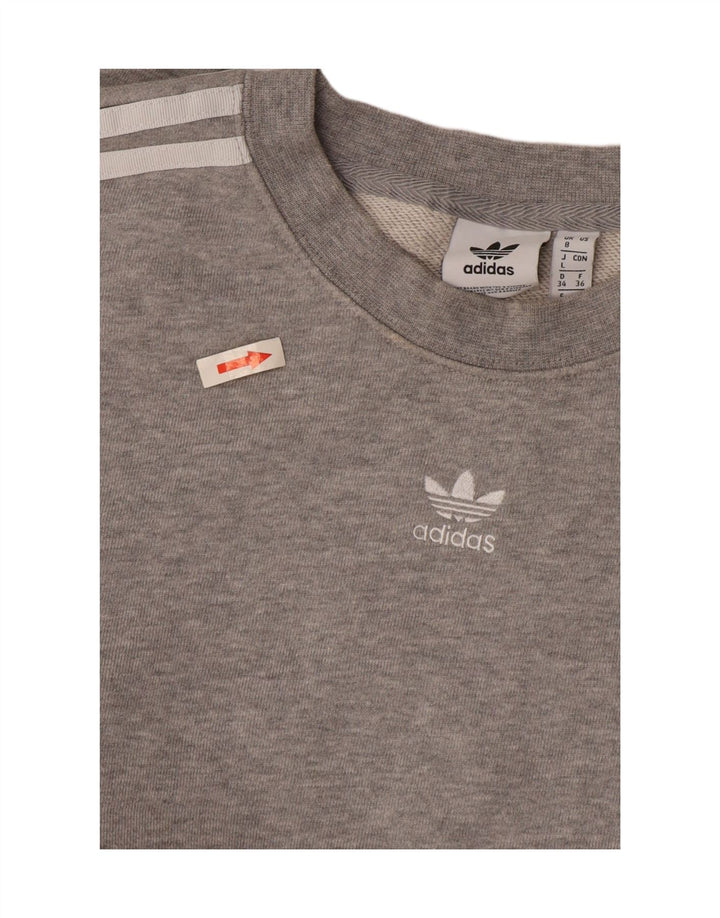 Adidas Mujer Crop Oversize Sudadera Jumper UK 8 Pequeño Gris Algodón