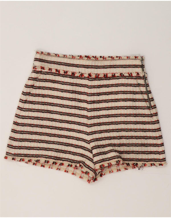 Zara Mujer Pantalones Cortos Chinos De Cintura Alta Pequeño W26 Rayas Beige