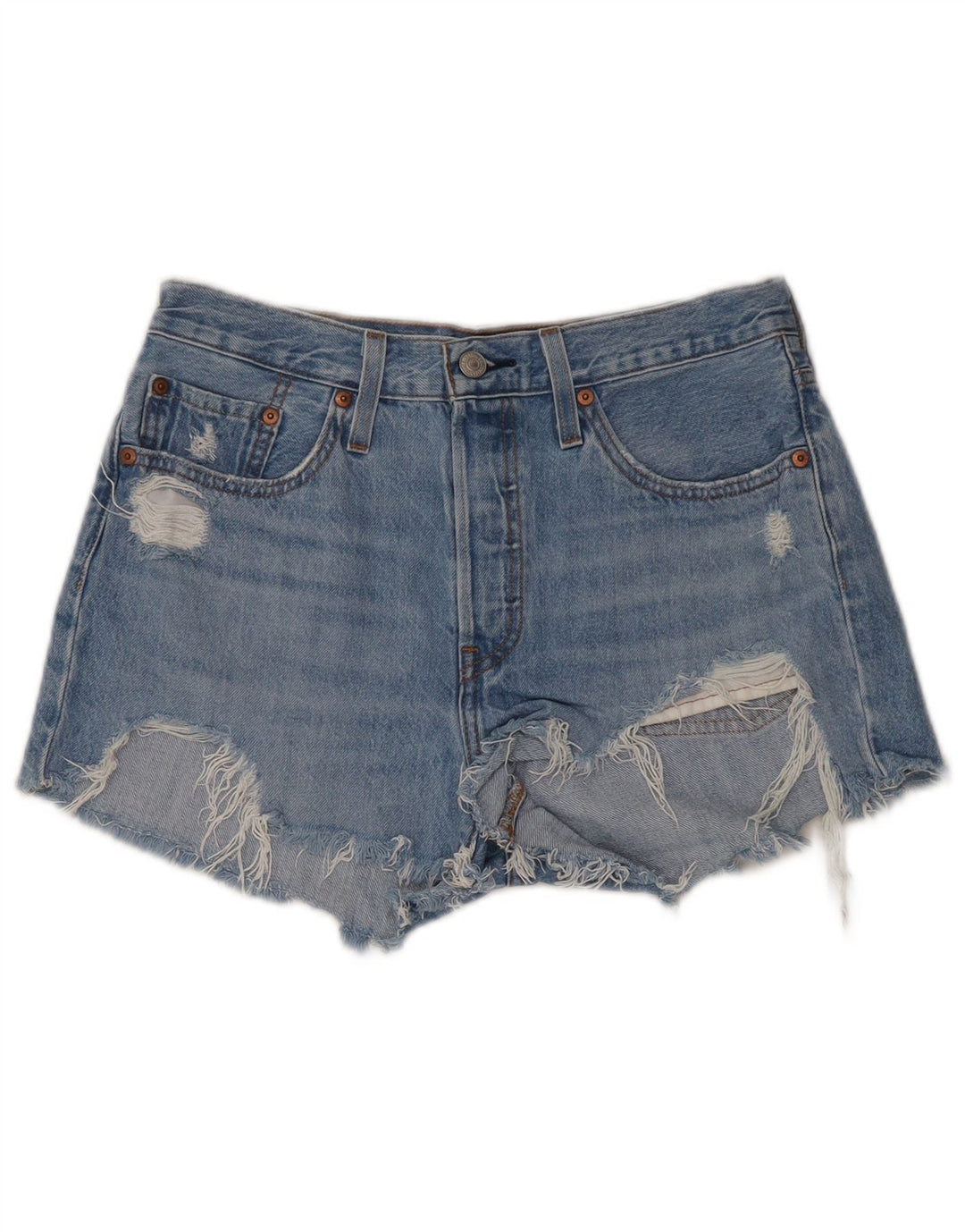 LEVI'S Pantalones cortos vaqueros desgastados de cintura alta 501 para mujer W28 Azul medio