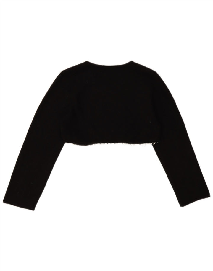 Zara Mujer Top Corto De Manga Larga UK 40 Small Negro