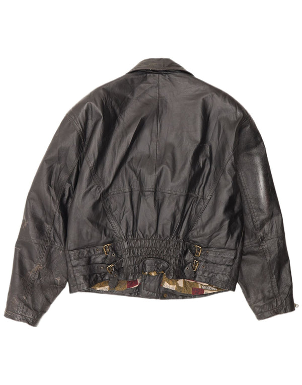 Vintage hombres cuero biker chaqueta IT 50 medio negro