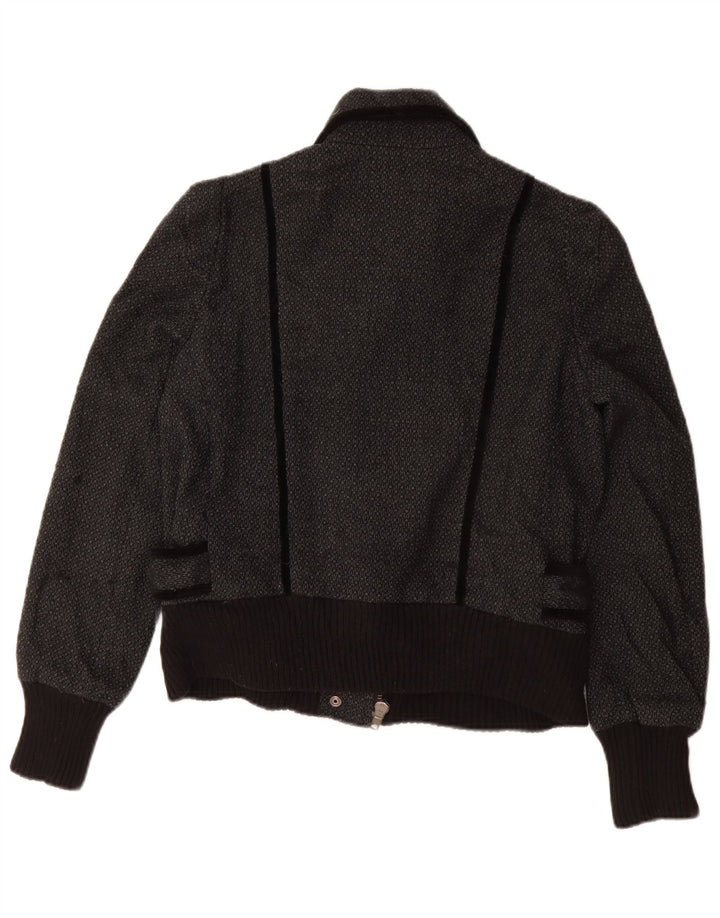 French Connection Chaqueta bomber holgada para mujer UK 40 Small Gris Geométrico