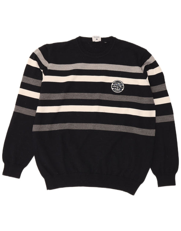 Navigare Jersey de cuello redondo para hombre, talla 2XL, lana virgen a rayas azul marino