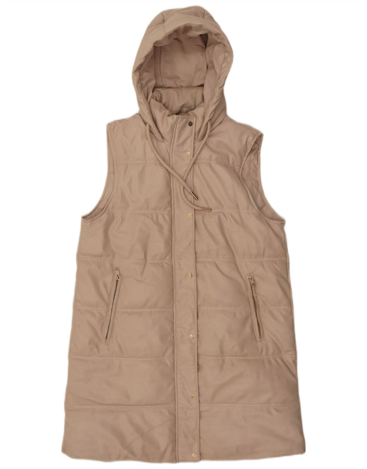 ZARA Mujer Abrigo Acolchado Sin Mangas Con Capucha ES 44 Poliéster Beige Medio