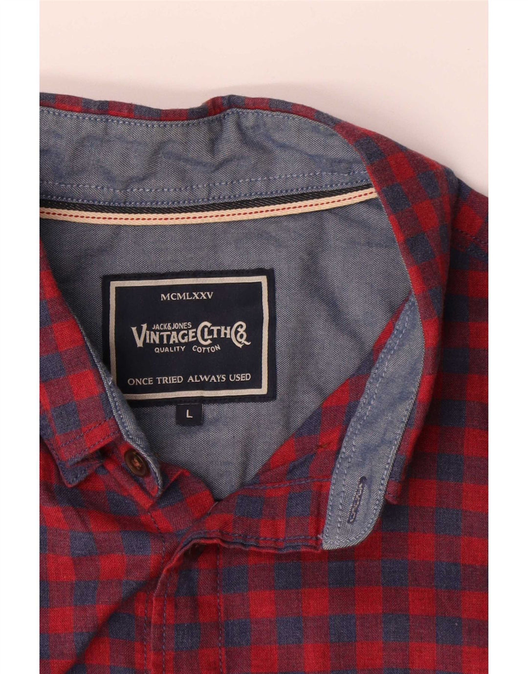 Jack & Jones Camisa de manga corta para hombre de algodón a cuadros rojo grande