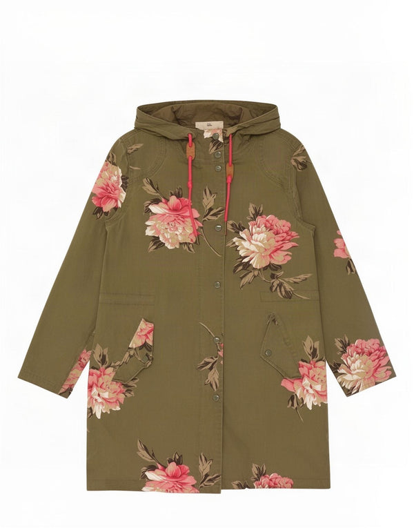 Chubasquero con capucha para mujer Joules UK 40 Algodón floral caqui mediano