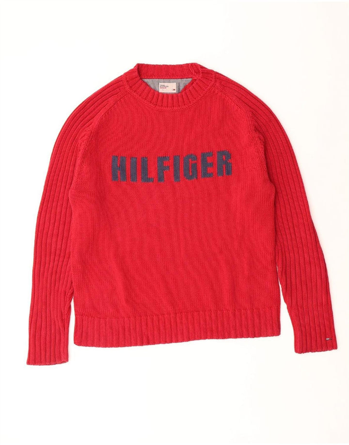 TOMMY HILFIGER Jersey con cuello redondo y gráfico para hombre, talla grande, rojo clásico