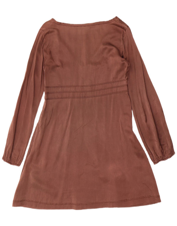 Replay Vestido acampanado de manga larga gráfico para mujer UK 42 Seda marrón medio