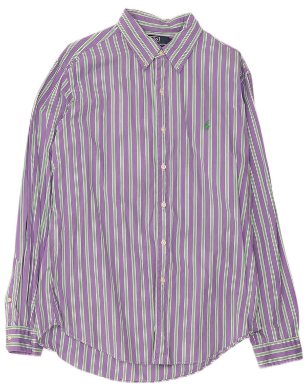 Polo Ralph Lauren Camisa de ajuste personalizado para hombre de algodón a rayas moradas grandes