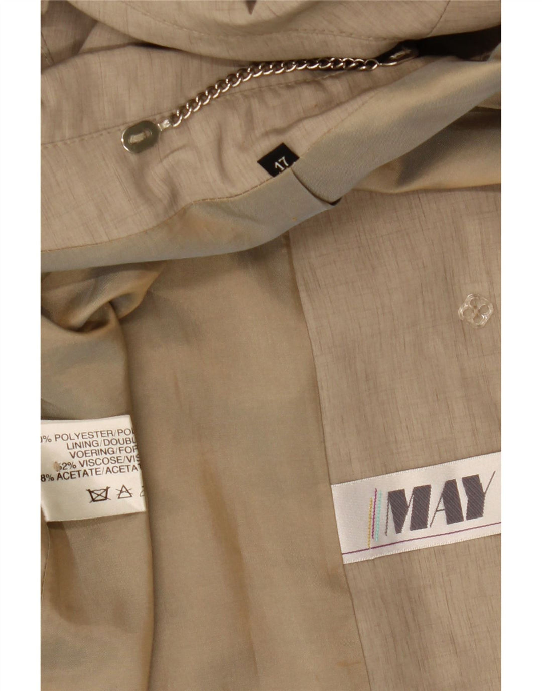 Vintage mujer 3/4 manga gabardina Reino Unido 17 poliéster beige grande