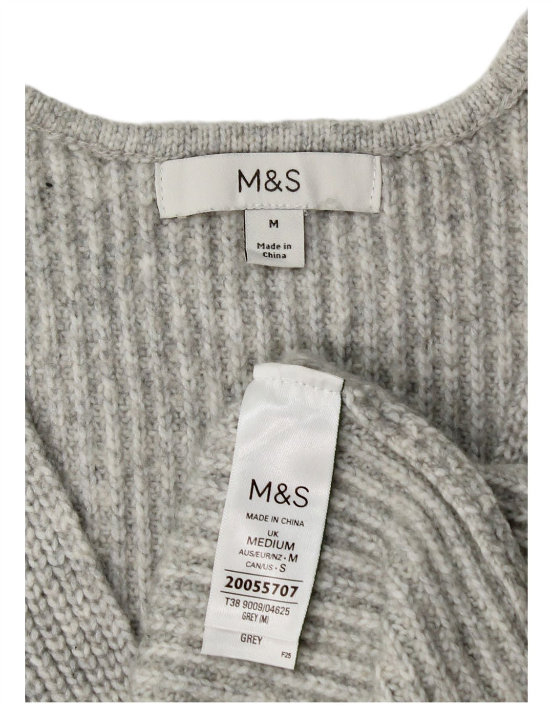 Marks & Spencer Jersey con cuello en V para mujer UK 44 Poliéster gris medio