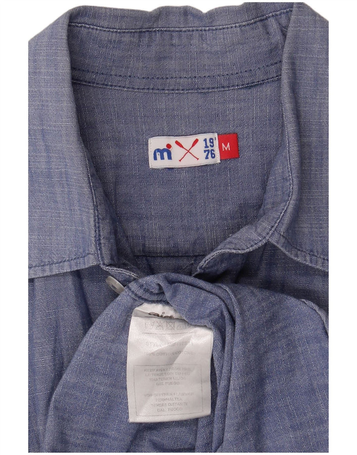 Camisa Vintage Hombre Algodón Azul Medio