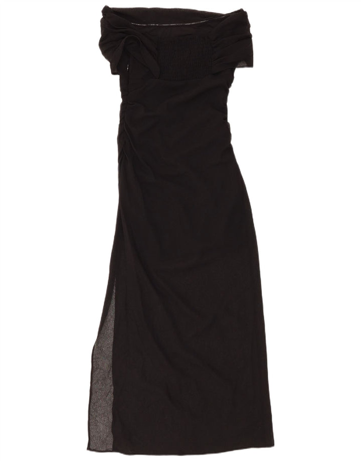 ZARA Vestido maxi con hombros descubiertos para mujer UK 8 Small Poliéster negro