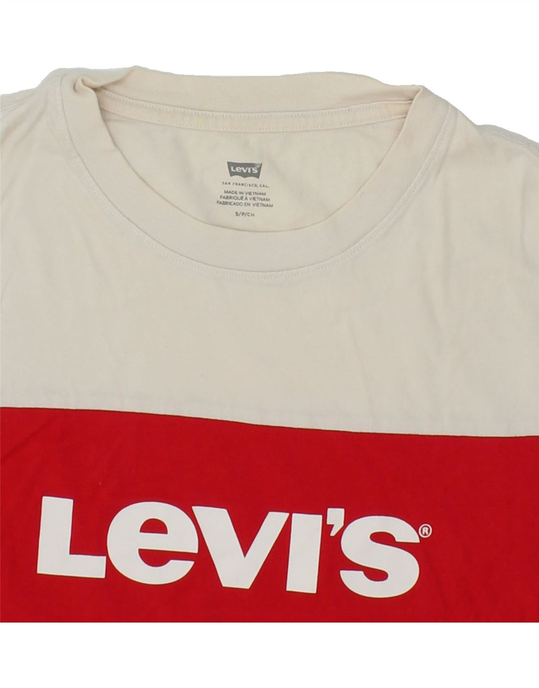 LEVI'S Mens Graphic T-Shirt Top Small Off White Colourblock Cotton Vintage Levi's and Second-Hand Levi's from Messina Hembry 