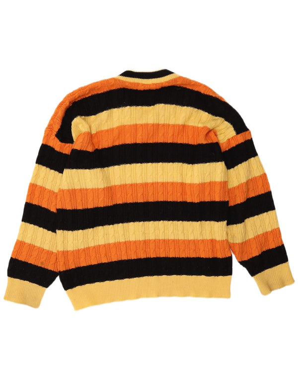 Vintage hombres V-cuello jumper suéter XL amarillo rayas