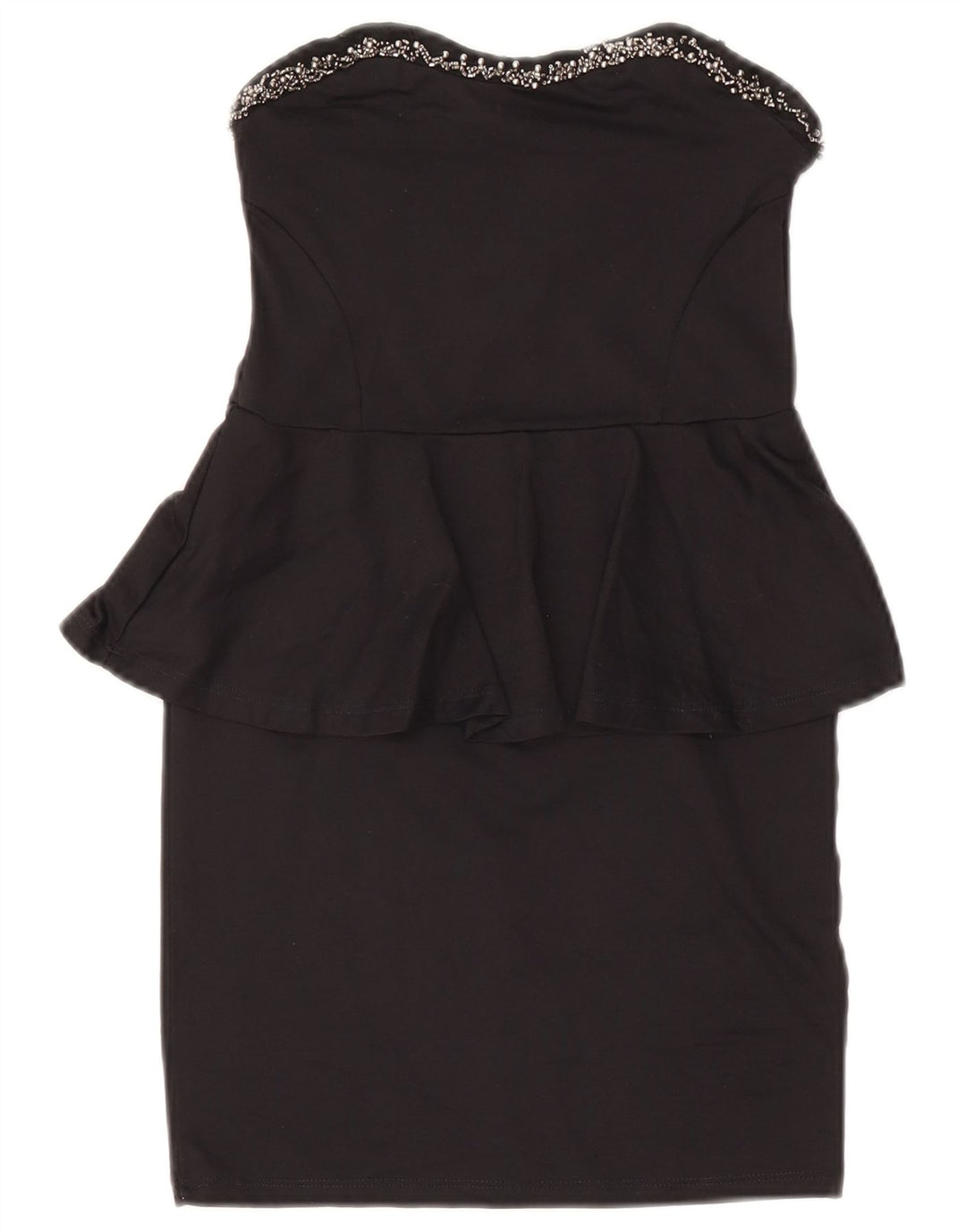 Zara Mujer Vestido Peplum Sin Tirantes UK 40 Small Poliamida Negra