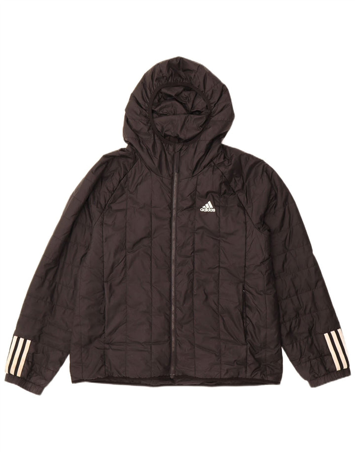ADIDAS Womens Hooded Padded Jacket UK 14 Large Black Polyester