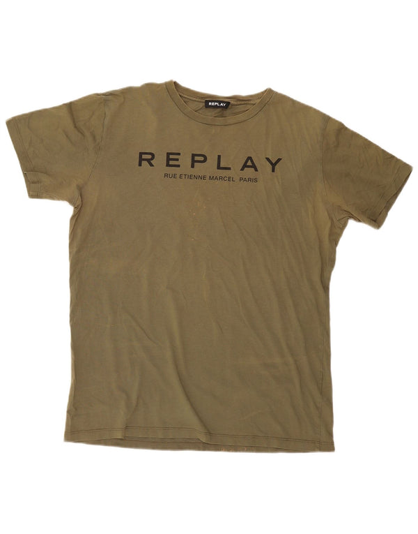 Replay Mens Graphic T-Shirt Top XL Khaki