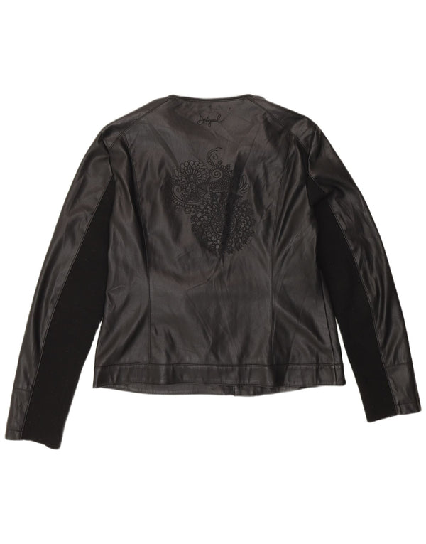 Desigual Mujer Chaqueta Biker De Piel Sintética EU 46 XL Poliuretano Negro
