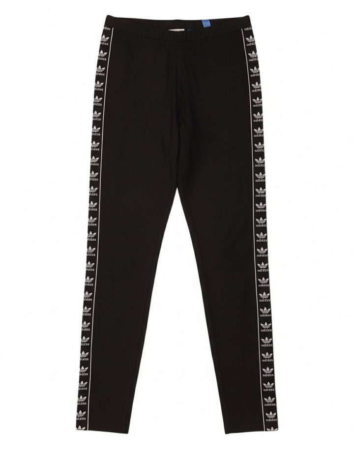 ADIDAS Womens Graphic Leggings UK 8 Small Black Polyester