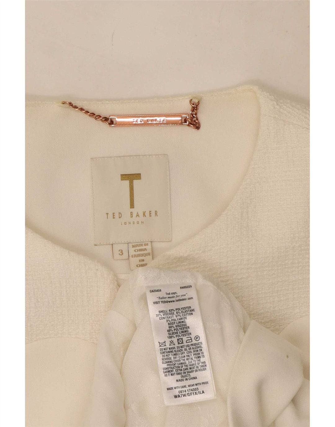 Ted Baker - Chaqueta corta para mujer, talla 3, poliéster blanco mediano