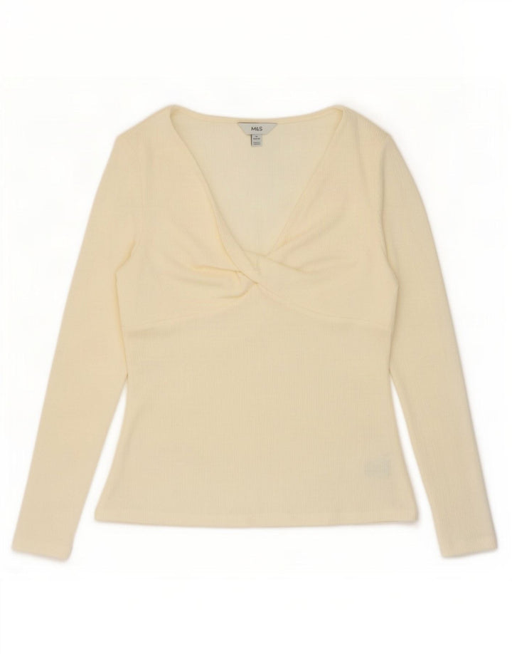 Marks & Spencer Top para mujer de manga larga UK 44 Mediano Blanco Roto Poliéster