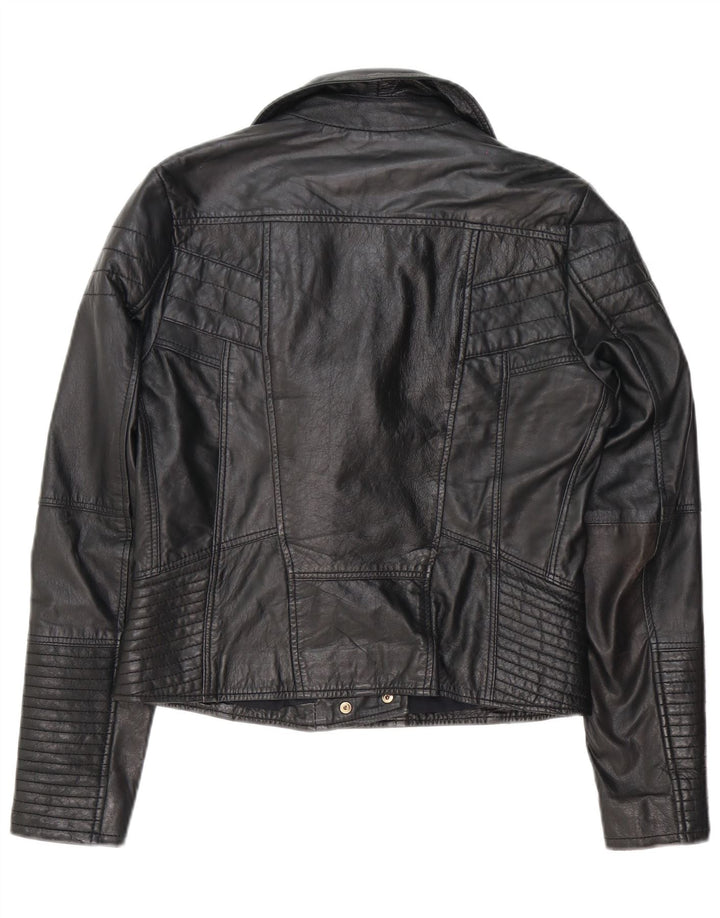 Chaqueta motera de cuero para mujer de River Island, talla 48, talla mediana, negra