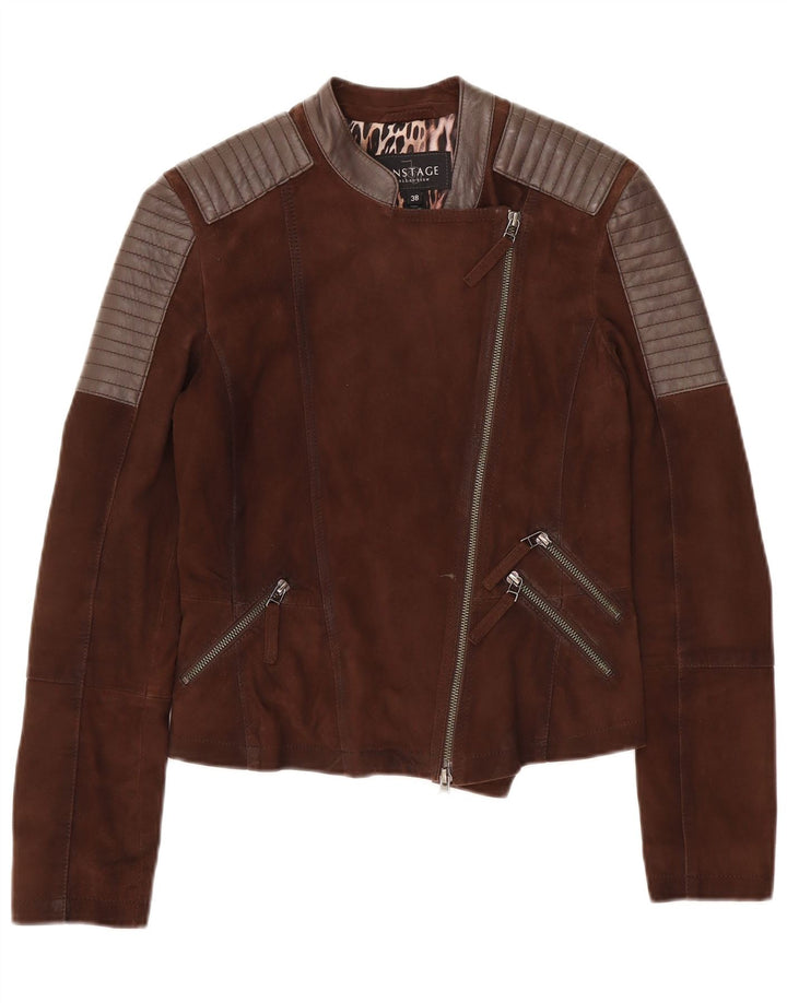 Chaqueta motera de cuero para mujer On Stage IT 38 XS Cuero color block marrón