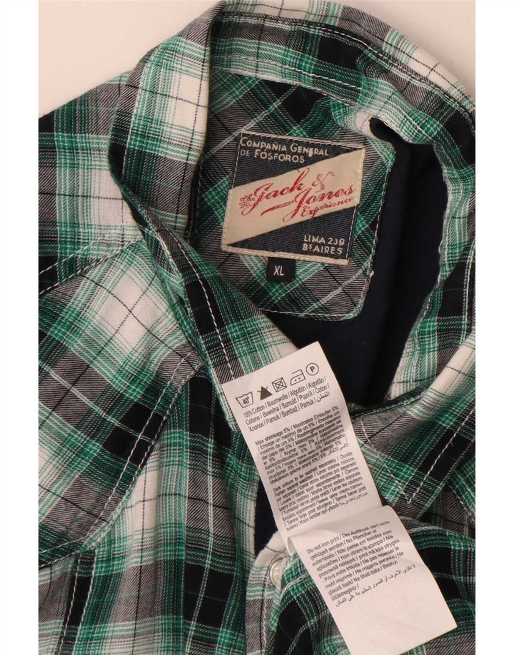 Jack & Jones Hombre Camisa De Franela XL Algodón A Cuadros Verdes