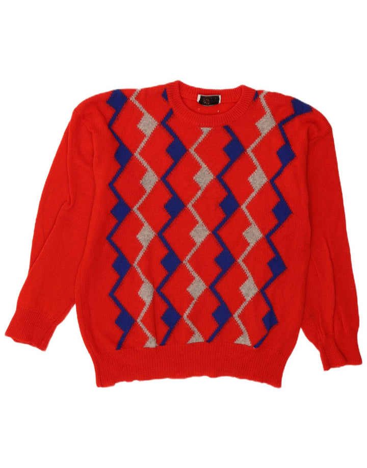 Vintage hombres cuello redondo jersey suéter grande rojo Argyle/Diamante