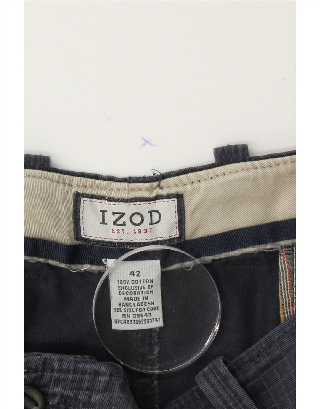 IZOD Mens Cargo Shorts W42 2XL Navy Blue Check Cotton Vintage Izod and Second-Hand Izod from Messina Hembry 