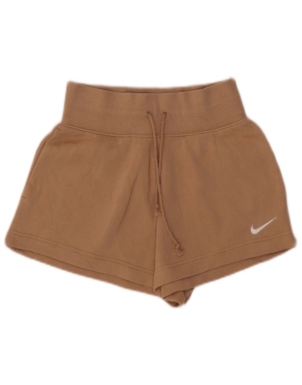 Nike Pantalones cortos deportivos de cintura alta para mujer UK 6 XS Algodón marrón
