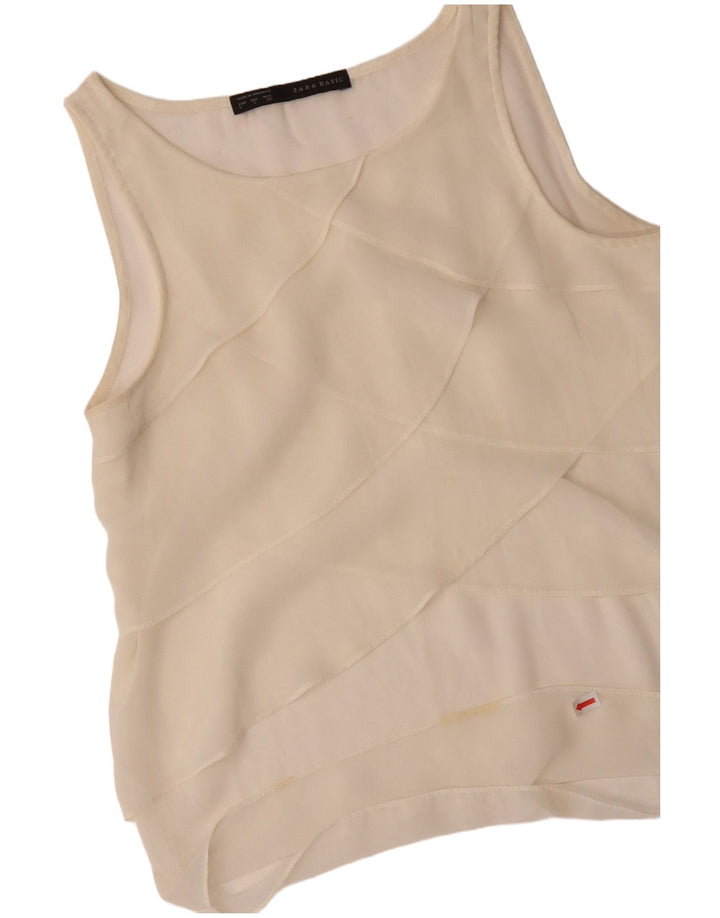 ZARA Mujer Blusa Sin Mangas Top UK 10 Small Off White