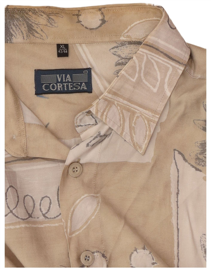 VIA CORTESA Camisa Manga Corta Hombre Talla 43/44 XL Beige Patchwork