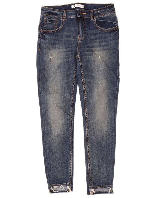 Zara Jeans Ajustados Desgastados para Mujer EU 40 Medium W30 L28 Azul