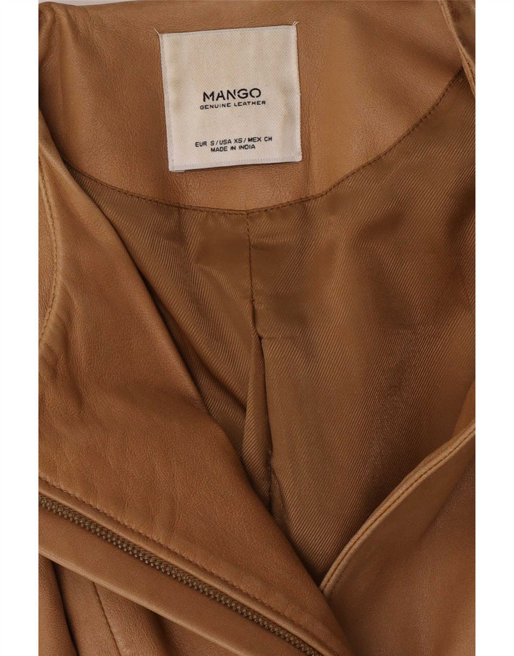 Mango Chaqueta de cuero para mujer UK 10 Small Cuero marrón