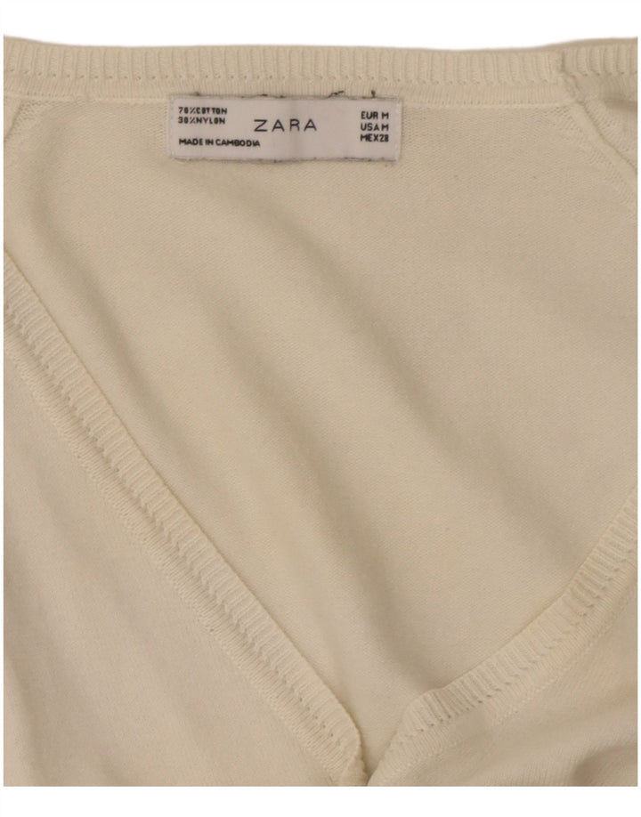 Zara Mujer Regular Fit Cárdigan Suéter UK 42 Medio Blanco