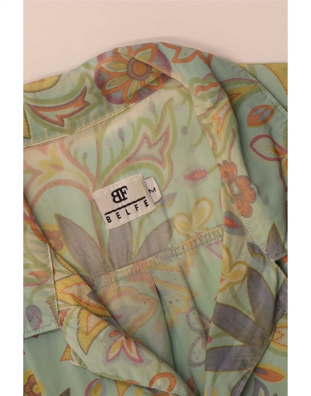 Belfe Hombre Camisa De Manga Corta Verde Medio Floral