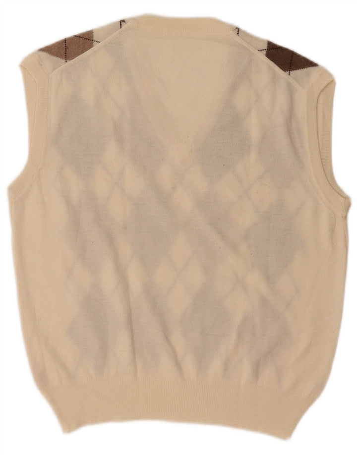 VINTAGE chaleco para hombre camiseta sin mangas medio blanco Argyle/lana de diamante